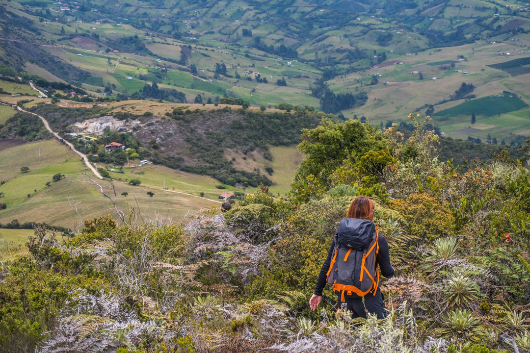 Woman hiking with a backpack on a summer trail