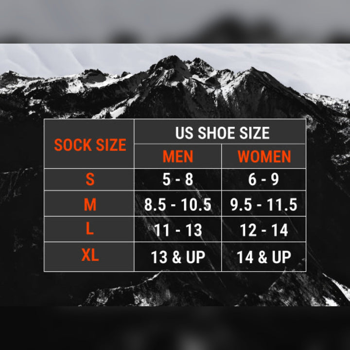 Solid Alpaca Wool Ski Socks size chart by US shoe size