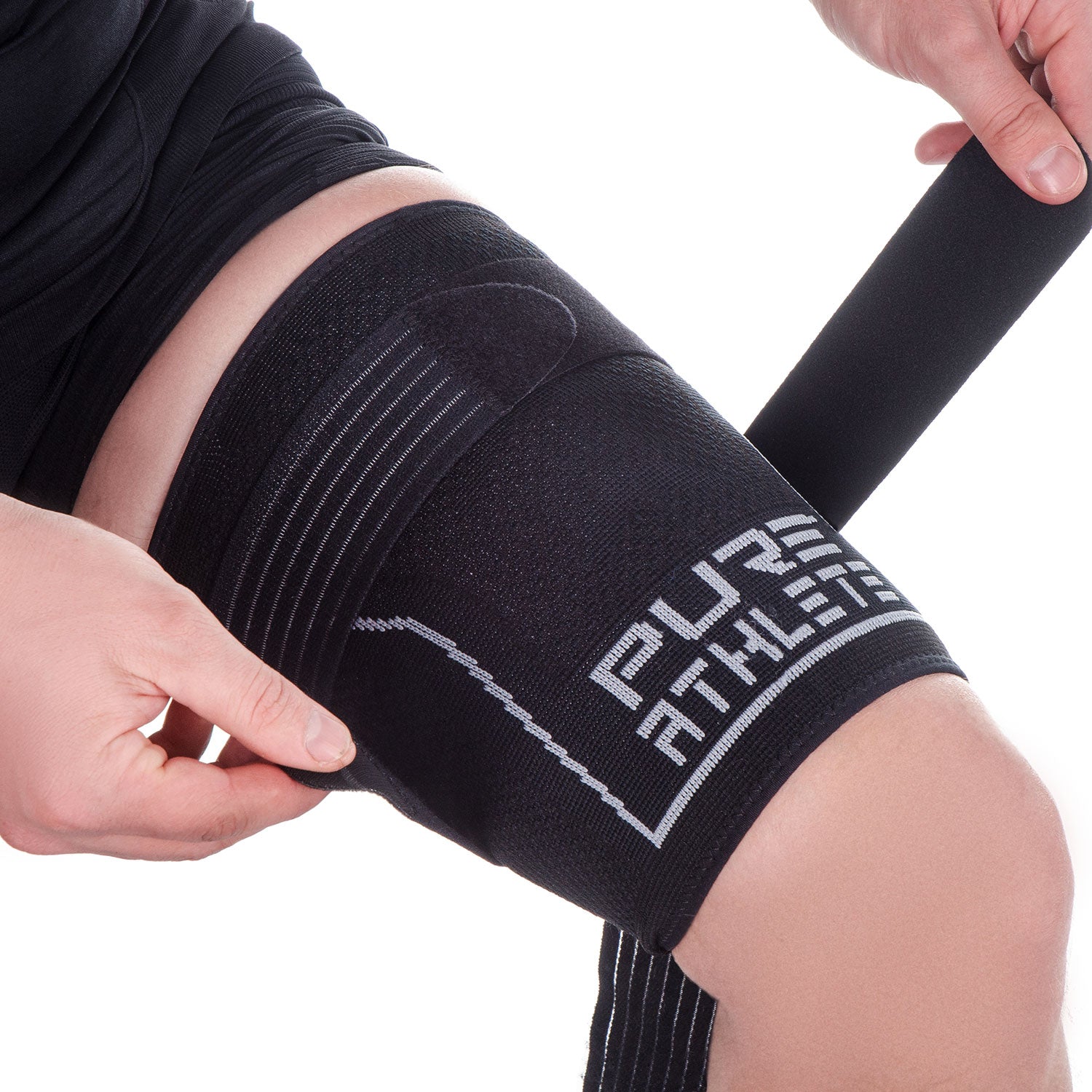 Hamstring Compression Sleeve pair Copper Infused Thigh Compression Sleeve,  Quad and Hamstring Support for men and Women-Ideal for running,Groin Pulls, Thigh Pain Relief Medium Black&Gold